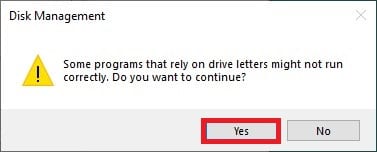 Clicking Yes to the Prompt