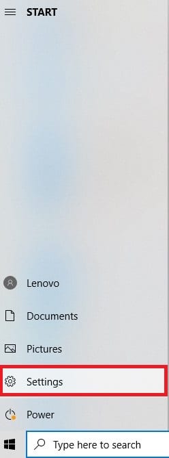 Clicking on Settings