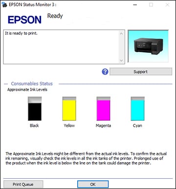 Epson Printer ink level status