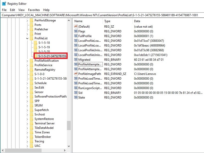 Selecting Profile list