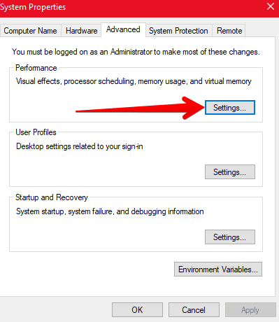 Clicking on Settings
