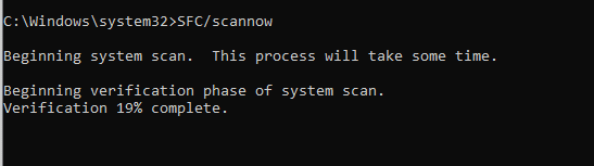 SFC scannow utility running