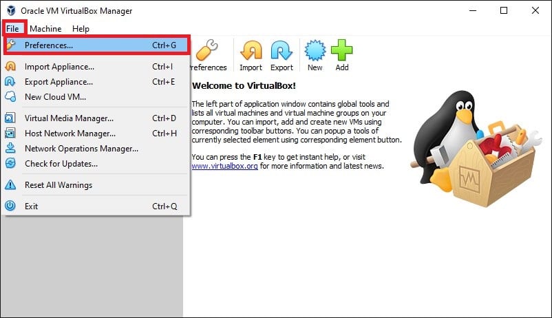 Selecting Preferences in Files Option