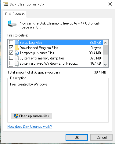 disk cleanup interface