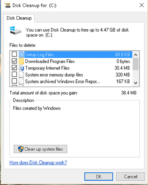 disk cleanup interface