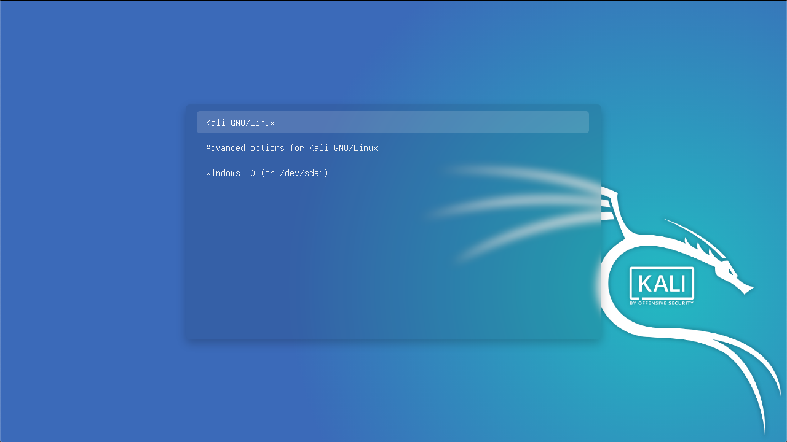 kali linux and windows 10 dual boot grub menu