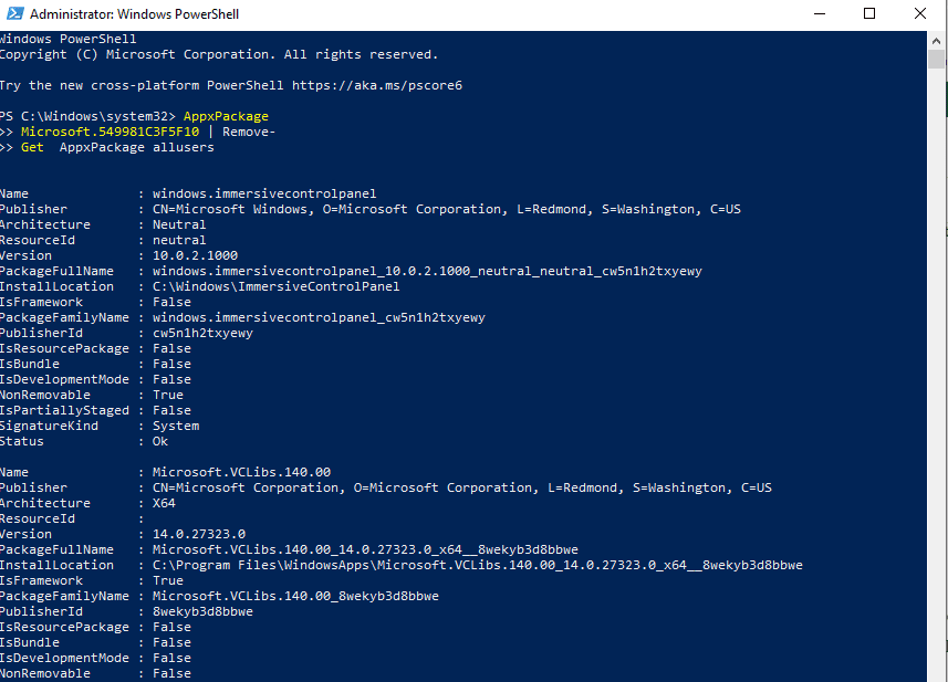windows 11 remove cortana powershell