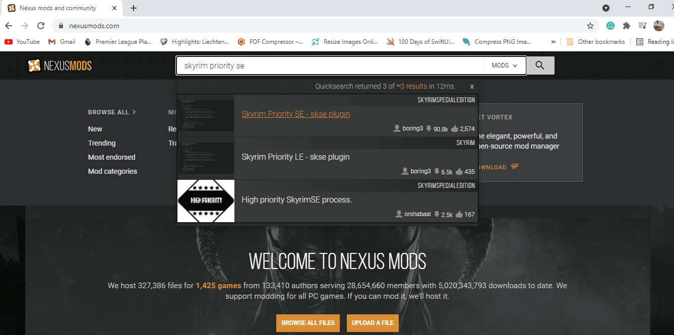 search for mods from the nexus website
