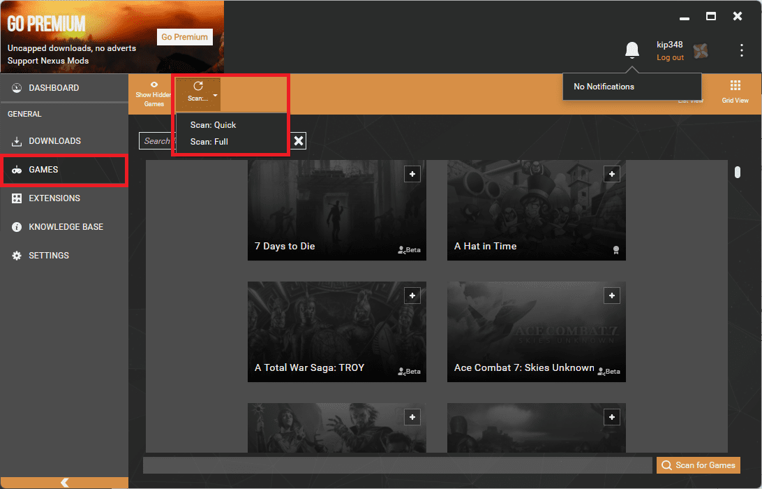 select games then full scan for missing games