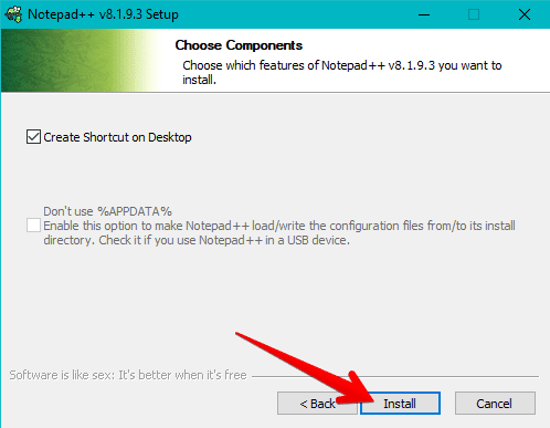 Commencing the installation of Notepad++