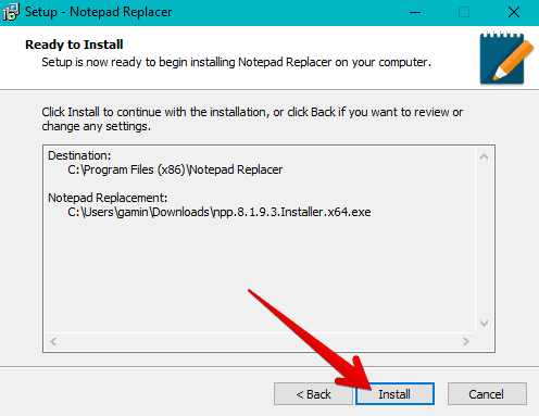 Installing the Notepad Replacer
