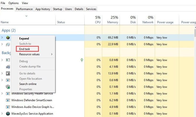 task manager end minecraft process