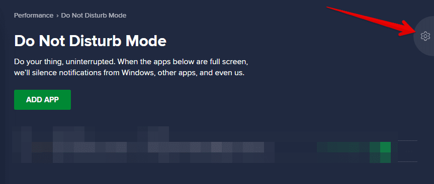 Clicking on Do Not Disturb Mode settings