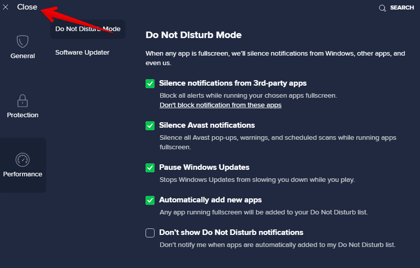 Closing the Do Not Disturb Mode settings page