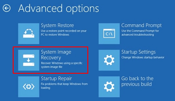 Clicking on "System Image Recovery"