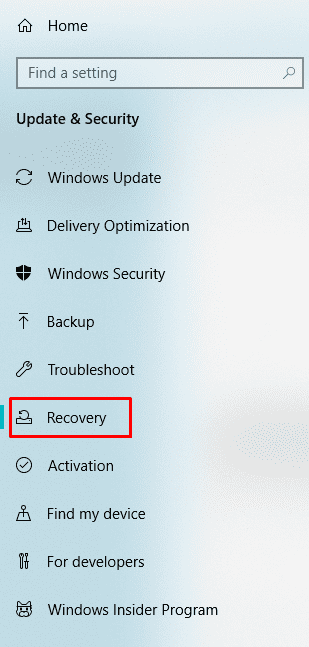 Selecting "Recovery"