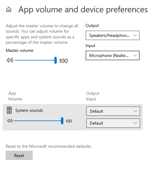 app and volume preferences