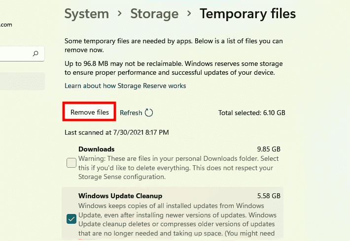 remove temporary files