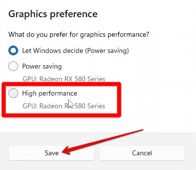 Saving "High performance" setting for the game