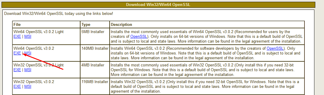 Installing the 64-bit version of the OpenSSL installer