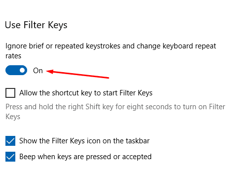 Disabling "Filter keys"