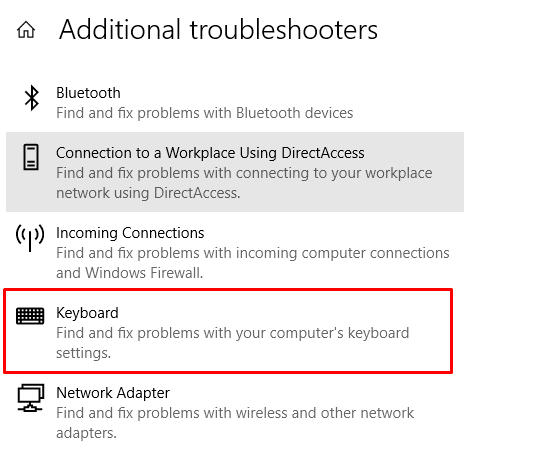 Running the keyboard troubleshooter