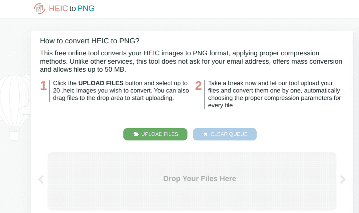HEIC to PNG user interface