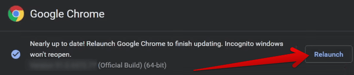 Relaunching Chrome to apply the latest update